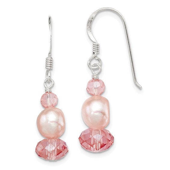 Sterling Silver Peach Crystal/FW Cultured Pearl Earrings