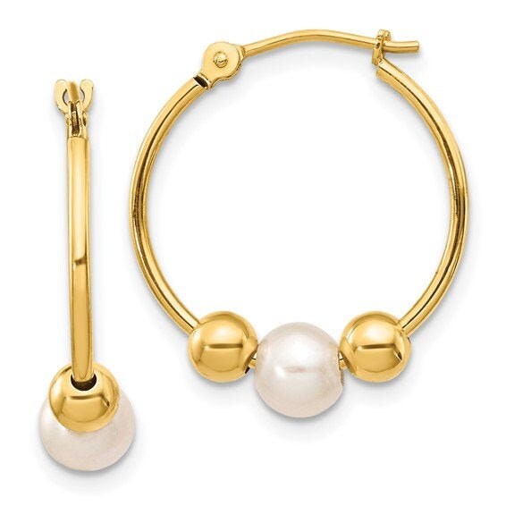 14K Freshwater Cultured Pearl Polished Hoop Earring