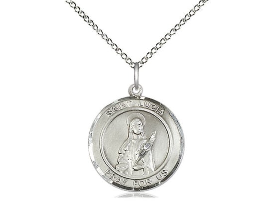 St Lucia of Syracuse Sterling Silver Pendant on a 18 inch Sterling Silver Light Curb Chain.