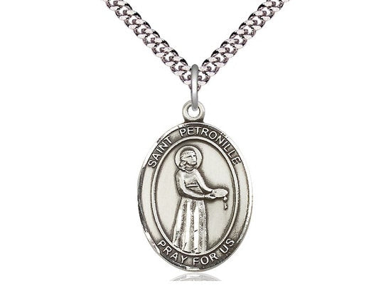 St Petronille Sterling Silver Pendant on a 24 inch Light Rhodium Heavy Curb Chain.