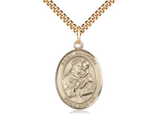 St Anthony of Padua 14kt Gold Filled Pendant on a 24 inch Gold Plate Heavy Curb Chain.