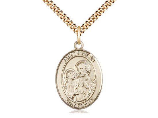 St Joseph 14kt Gold Filled Pendant on a 24 inch Gold Plate Heavy Curb Chain.