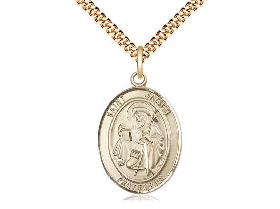 St James the Greater 14kt Gold Filled Pendant on a 24 inch Gold Plate Heavy Curb Chain.