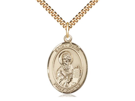 St Paul the Apostle 14kt Gold Filled Pendant on a 24 inch Gold Plate Heavy Curb Chain.