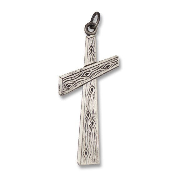 Sterling Silver Antiqued Wood 3D Design Cross - 1 X 2 Inch
