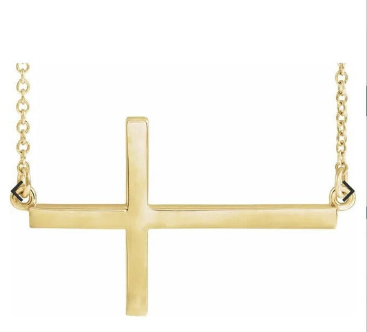 14K Yellow Gold Sideways Cross 16-18" Necklace