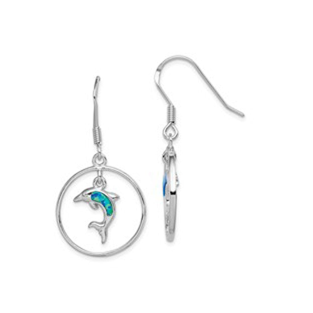 Sterling Silver  Blue Opal Dolphin Dangle Earrings