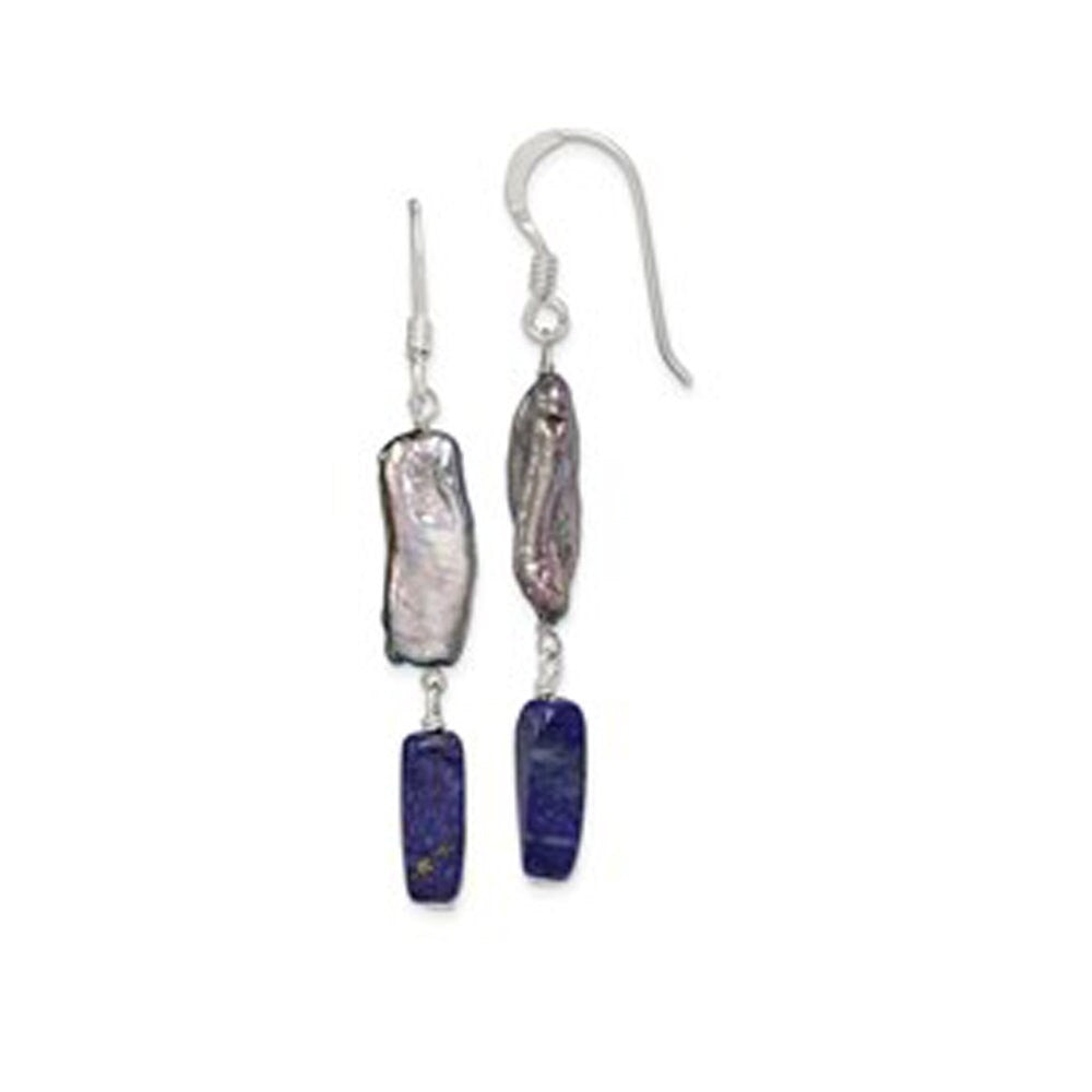 Silver Blue Lapis and Grey Cultured Pearl Earrings