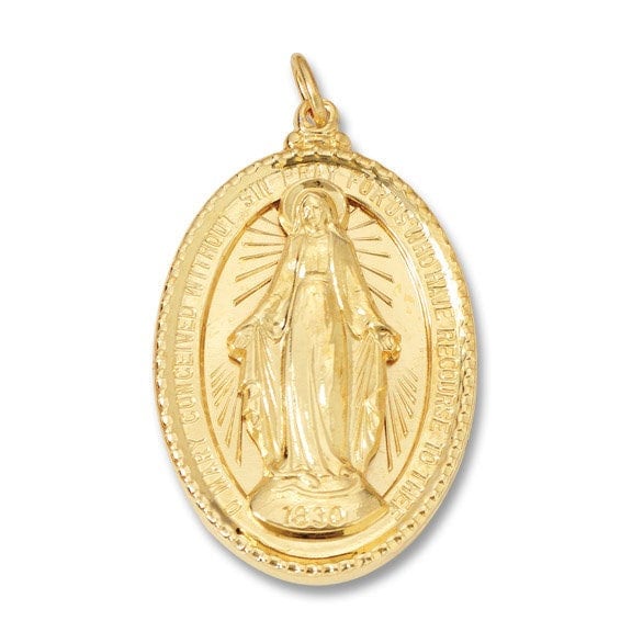 Religious Medal  1-1/2 Inch Oval Silver 24Kt Gold Plated