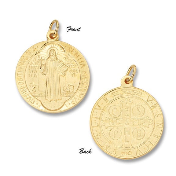 St. Benedict Round 3/4 Inch Medal Silver 24KT Gold Plated