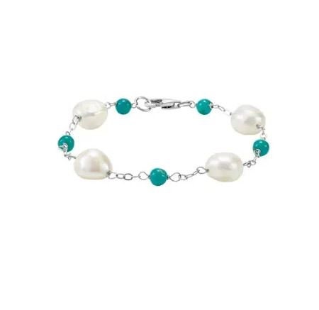 Silver Pearl & Turquoise Bracelet