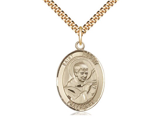 St Robert Bellarmine 14kt Gold Filled Pendant on a 24 inch Gold Plate Heavy Curb Chain.