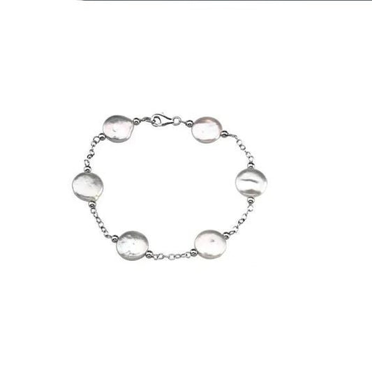 Silver Cultured White Freshwater Pearl  Bracelet