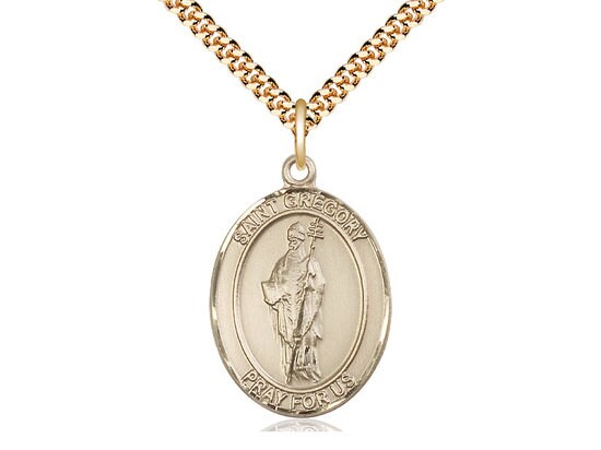 St Gregory the Great 14kt Gold Filled Pendant on a 24 inch Gold Plate Heavy Curb Chain.