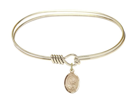 Saint Gianna Beretta Molla 14kt Gold Filled Charm on a 7 inch Oval Eye Hook Hamilton Gold Bangle Bracelet