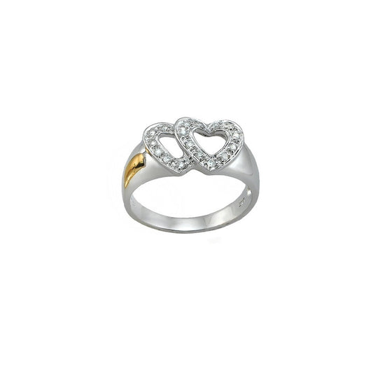 14K White gold Diamond Double Heart  Ring