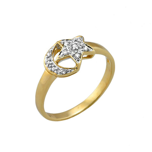 14K Yellow gold Diamond Star & Moon Ring